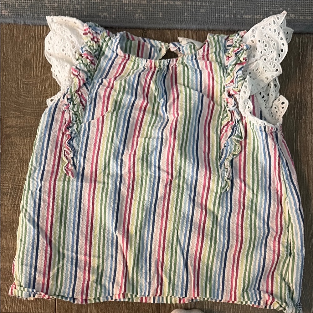 Girls' Multicolor Stripe Ruffle Tank Top with Eyelet Sleeves